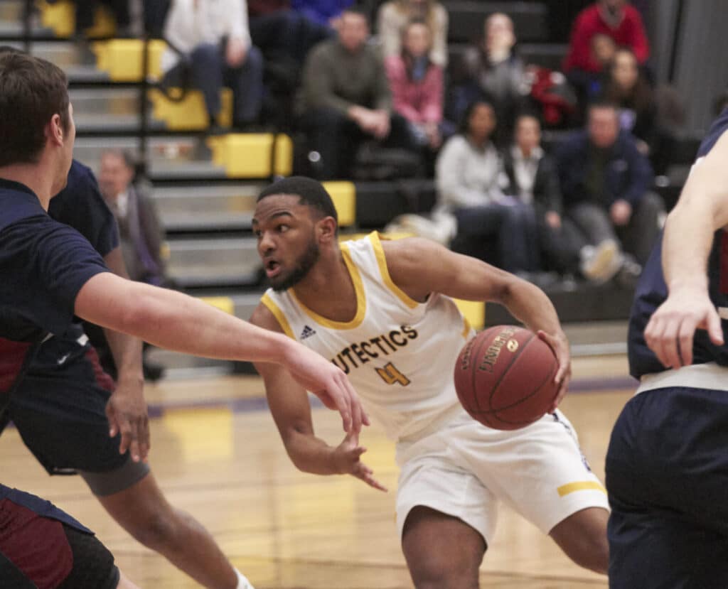 The UHSP Eutectic men's basketball team plays hard every game.