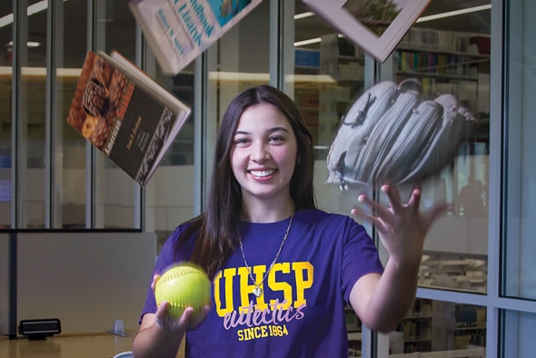 UHSP Senior Michelle Hollon literally juggles sports and school work.