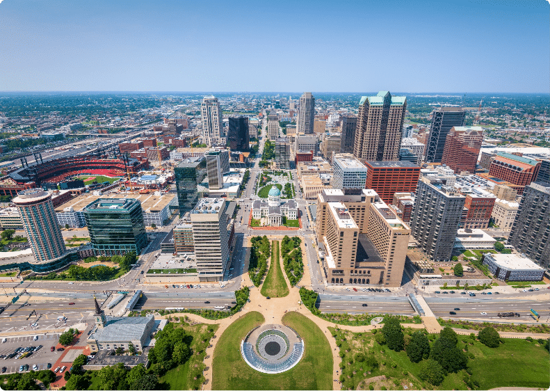 Downtown St. Louis Missouri, as seen from above