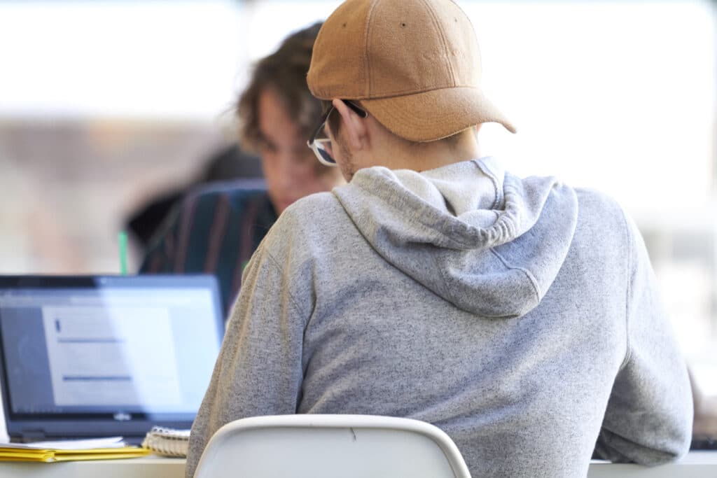 A student does work on a laptop