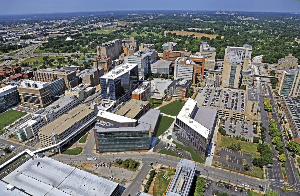 Aerial image of UHSP and the Washington University Medical Campus