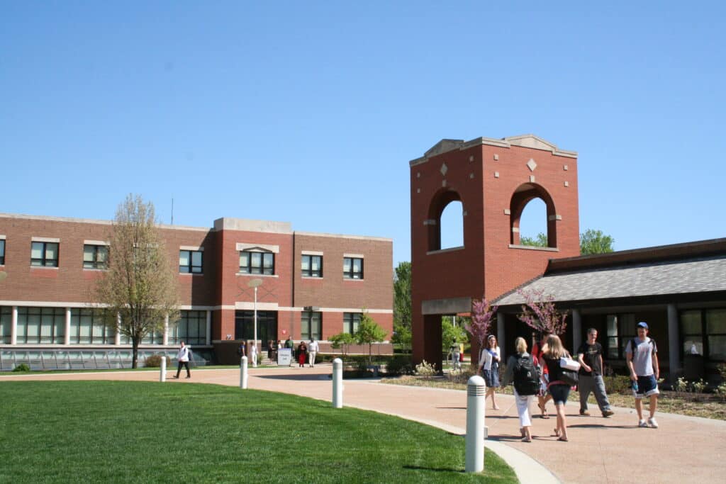 Students walking through campus in 2007