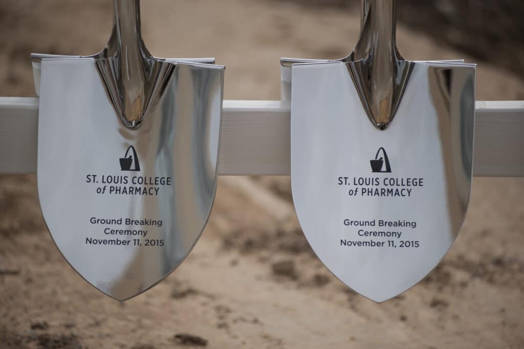Commemorative shovels for the groundbreaking of the Recreation and Student Center.