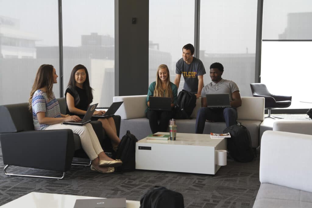 A group of students study together