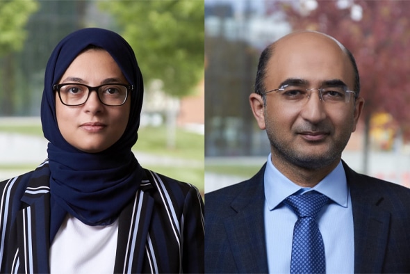 Headshots of researchers Lamees Hegazy and Bahaa Elgendy.