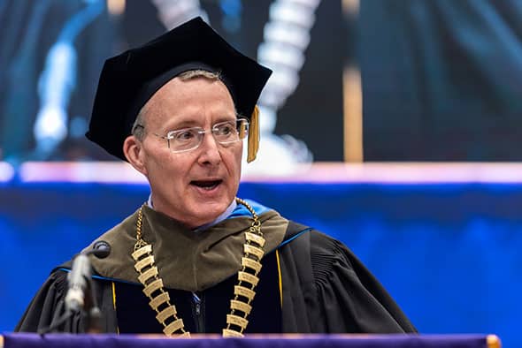 President David D. Allen speaking at his inauguration