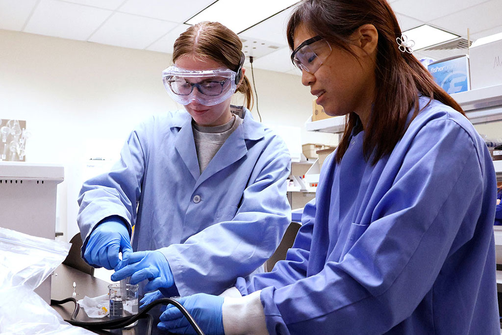 Student researchers work together in the lab