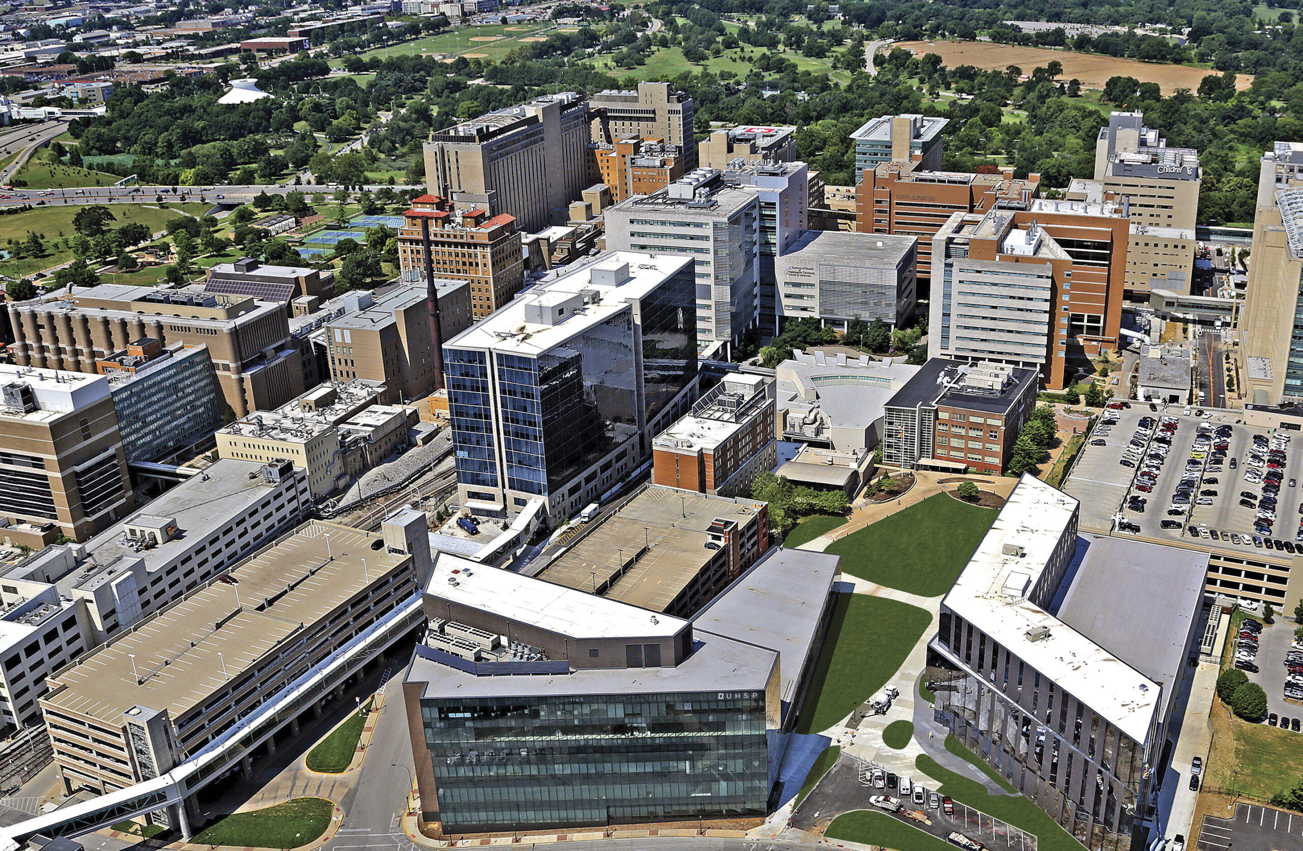 Aerial image of UHSP and the Washington University Medical Campus